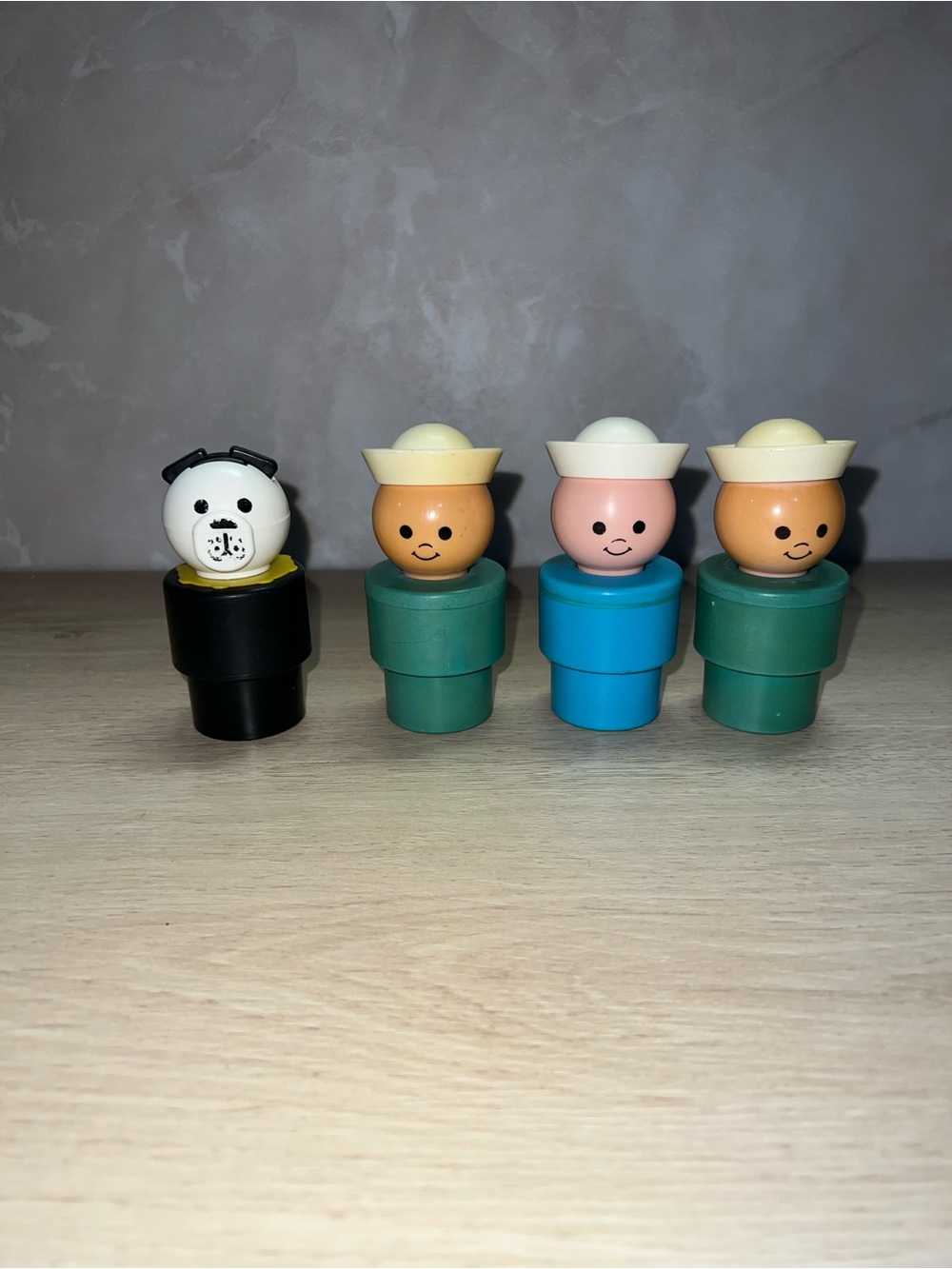 Vintage 1974 Fisher Price Jumbo Little People Figures Lot – 3 Sailors & Dog